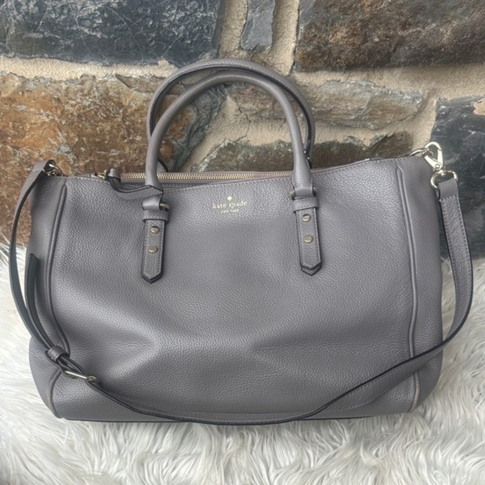 Kate Spade New York Pebbled Leather Satchel Tote in Warm Gray